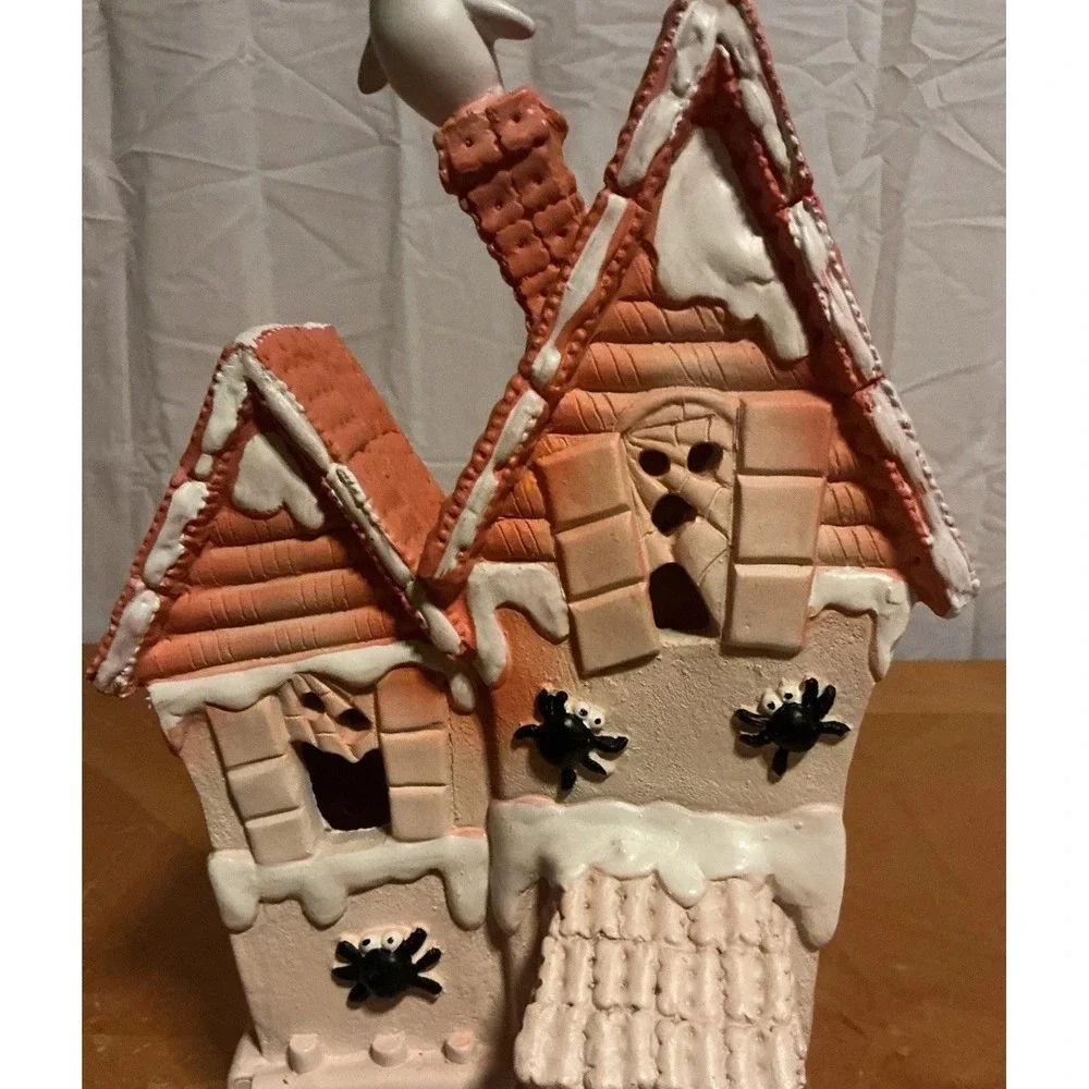 Halloween Gingerbread Pink Pastel Haunted House with Ghost 13.5 
